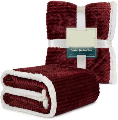 China soft & Warm Premium Chevron Flannel Sherpa Throw Blanket | Super Soft Comfy &Warm Reversible Wine Burgundy Fleece Blanket for sale