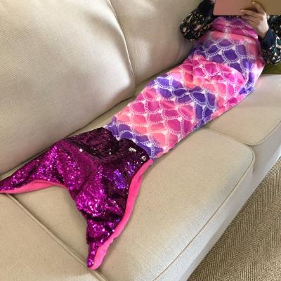 China Anti-pilling for Child Gift Customized Flannel Fleece Metallic Mermaid Tail Blanket for sale