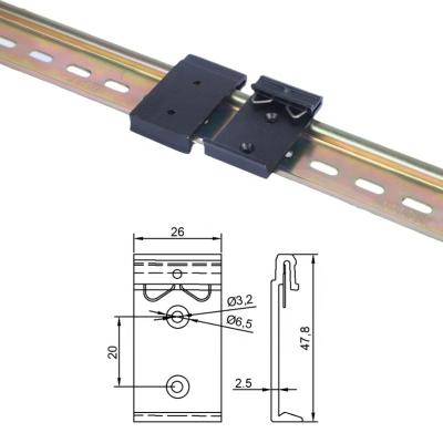 China Industrial electrical appliances aluminum alloy 26/28wide vertical 2 holes rail fixing clip 35MM guide rail clip C45 guide rail buckle for sale