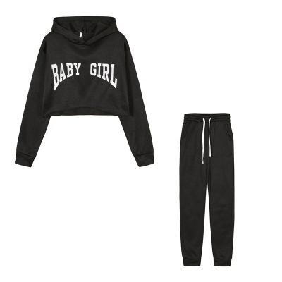 China LOGO Women Hoodies Sweat Suit Set Breathable Custom Sweatshirt Sets Crop Sweatsuit Top Sweatpants Sport Casual Wear for sale