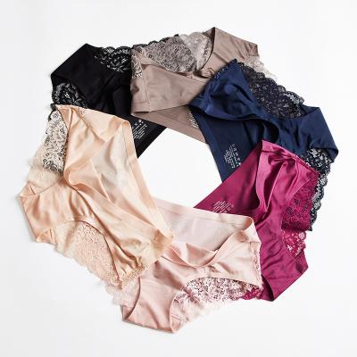 China Wholesale Antibacterial Ice Silk Plus Size Ladies Lace Up Seamless Sexy Women Panties Underwear for sale