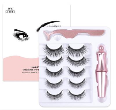 China 5Pairs Waterproof Hottest Magnetic Eyelashes With Long Lasting Liquid Magnetic Eyeliner Natural Waterproof for sale