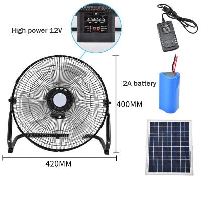 China ABS 12 Inch 12 Inch Solar Power Fan Big Wind Home Battery Portable Solar Charging Fan Solar Fan With USB Output for sale