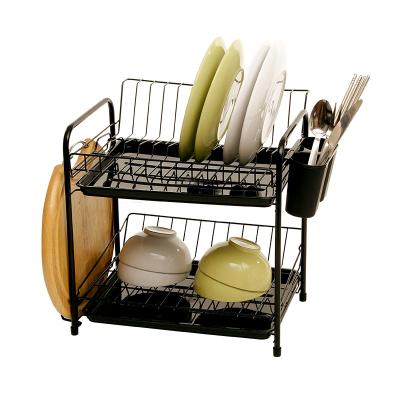 China Viable Dish Rack Set Steel 2-Tier Chrome Kitchen Organizer Tools Plate Spoon Storage Frame Drain Bowl Holder Kitchen Dish Shelf for sale