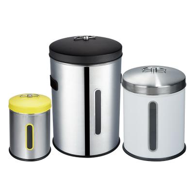 China Round Metal Stainless Steel Rice Bin Sustainable Rice Bin Storage Bin Storage Jar With Window And Lid Food Container for sale