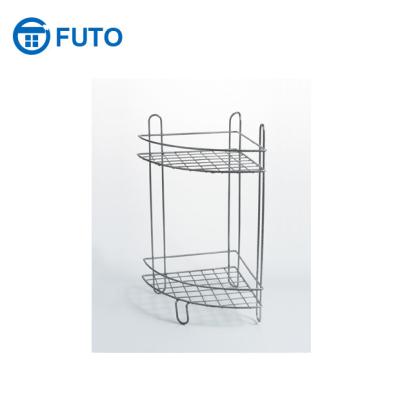 China Sustainable Bathroom Standing Conner Wire Shelf 2 Tier Wire Shelf for sale