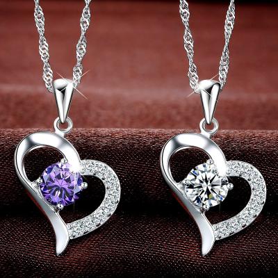 China FASHIONABLE Sterling Silver Heart Jewelry Zirconia Stone Zircon Necklace 925 Pendant Heart Pendant Necklaces for sale