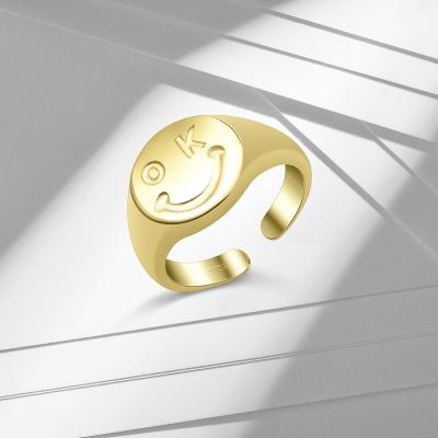 China New 925 Sterling Silver Luxury Gold Plated Luxury Gold Plated Fa Smiling Statistical Institute Niche Models Ring 925 FASHIONABLE Simple Opening Silver Ring Female Adjustable Light for sale