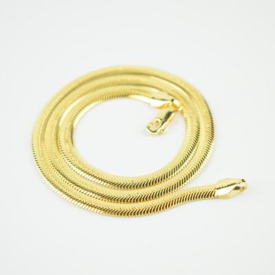 China TRENDY women fashion to fishbone chain jewelry 925 Sterling Silver Gold Plated 4.5mm snake chain necklace gold flat chain for sale