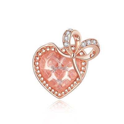 China FASHIONABLE diy original pink heart-shaped loose 925 silver accessories gift bow pearl beads gifts love pendants for sale