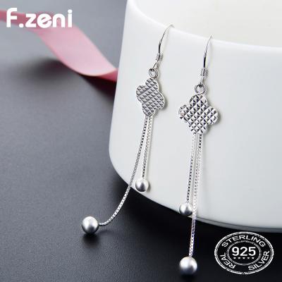 China Fashion New Design Elegant Four Leaf Clover Zirconia Drop Earring Long Line Tassel Ear Jewelry for sale