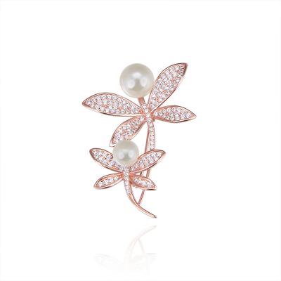 China Fashion F. ZENI Rose Gold Dragonfly 925 Brooch Silver Base Pearl Brooch for sale