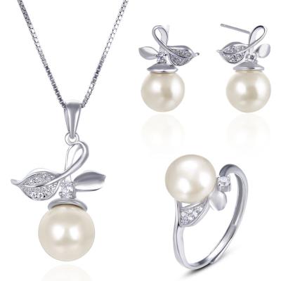 China TRENDY Pearl 925 Silver Necklace Set Wedding Bridal Women Jewelry Pearl Necklace Sets for sale