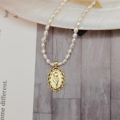 China FASHIONABLE high quality savory freshwater gold vermeil s925 sterling silver pearl necklace baroque choker tulip shape for sale