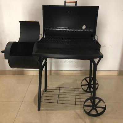 China Easily Assembled Charcoal BBQ Grill Trolley Grill Camping Grill with Side Table and Wheel for sale