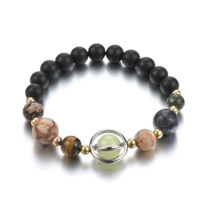 China Jane Eyre Fashion Handmade Luminous Everyday Black Frosted Agate Planets Galaxy Beaded Bracelets for sale