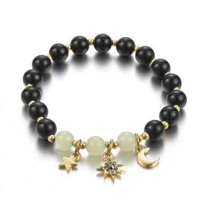 China Daily Vantage Price Black Agate Beaded Luminous Beads Star Moon Charm Bracelets for sale