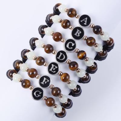 China Jane Eyre Wholesale CLASSIC 26 Initials Luminous Lava Beaded Tiger's-eye 8mm Black Pearl Letter Bracelets for sale