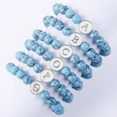 China Jane Eyre Wholesale CLASSIC 26 8mm Black Agate Lava Stones Turquoise Beaded Luminous initials letter mark bracelets for sale