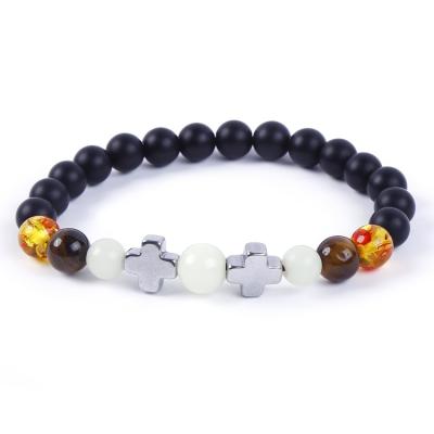 China New Amber Tiger Eye Beads Black Agate Handmade Wholesale Casual/Sporty Beaded Bright Hematite Cross Bracelets for sale