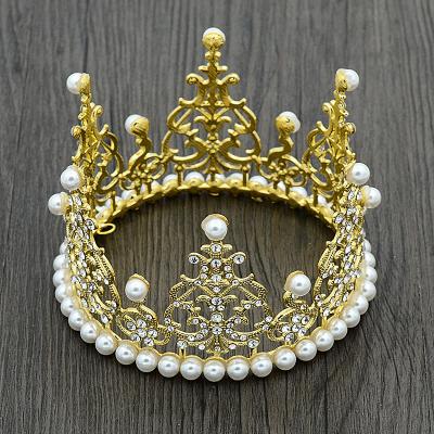 China Zinc Alloy Children's Happy Birthday Crown Cake Ornaments For Babies Headband Alloy Round Pearl Crown for sale