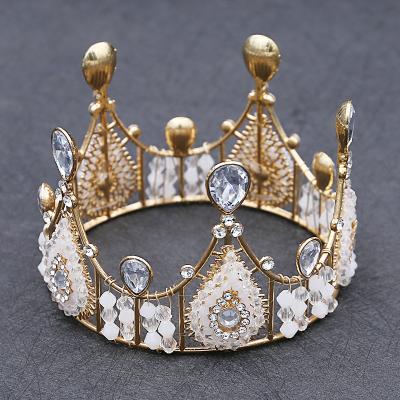 China Hot Selling Happy Birthday Child Birthday Cake Crown Zinc Alloy Handmade Props Round Alloy Crystal Crown for sale