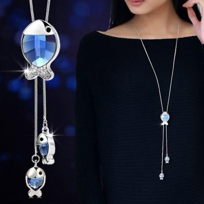 China Jane Eyre Wholesale Animal Fish FASHIONABLE Crystal Pendant Necklace for Women Square Rhombus Long Sweater Chain for sale