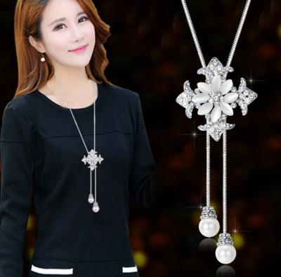 China Jane Eyre Wholesale Horse Eye Flower FASHIONABLE Accessories Pearl Pendant Necklace For Women Sweater Long Chain for sale