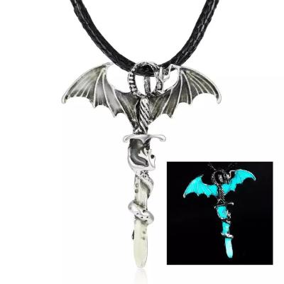 China Wholesale FASHIONABLE Glowing Pendant Necklaces Dragon Crucifix Cross Statement Necklace Fashion Ancient Silver Pterosaur Sword for sale