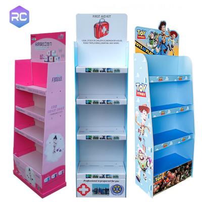 China Cardboard Display Stand Advertising Retail Cosmetics Cardboard Floor Display Paper Shelf Rack Stand For Face Mask In Supermarket for sale