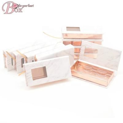 China Custom Recycled Logo Marble Makeup Eyelash Window Boxes Custom Gift Packaging Materials Empty Eyelash Box for sale