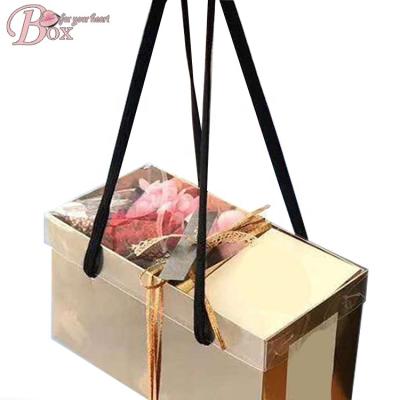 China Handmade Wholesale High Quality Flower Box Handle Popular Flower Box Gift Packaging Customized Box for sale