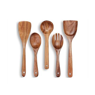 China Sustainable 5 Pcs Kitchen Cookware Cookware Set Long Handle Wooden Spoon Spatula For Baking for sale