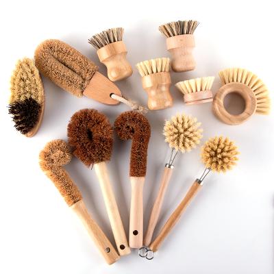 China Sweep Private Label Pot Pan Brush Wooden Handle Cleaning Bottle Dish Coconut Biodegradable Bamboo Bristle Sisal Sweeps for sale