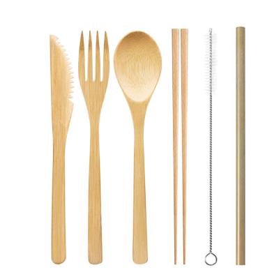 China Sustainable Japanese Reusable Creative Eco - Friendly Bamboo Style 5pcs Flatware Set With Retro Pouch for sale