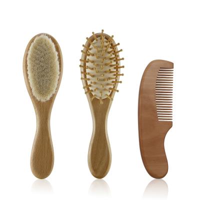 China Wooden Beech Massage Comb Wool Brush Soft Comfortable Baby Hair Reading Brush for sale