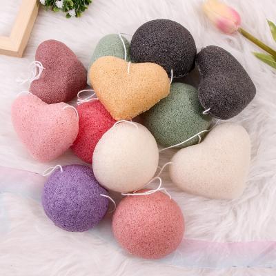 China All Natural 100% Natural Various Colors Water Drop Around Heart Shape Pure Natural Konjac Face Sponge For Facial Cleansing for sale