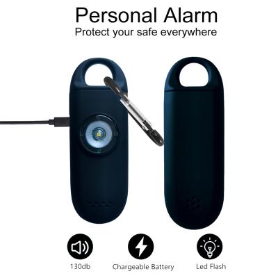 China Wholesale Rechargeable Personal Alarm Security 130dB Tamper Siren Self-Defense Key Chain Security Alarm with SOS LED Light 88*31*16mm for sale