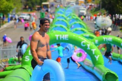 China 200m green lane inflatable slide the city for sale for sale