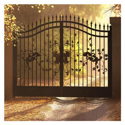 China High Quality Easily Compiled House Gate Wrought Iron Automatic Villa Master Door Base Track Designs Swing Driveway Gates for sale