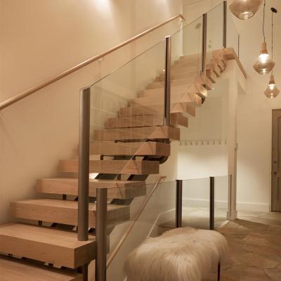 China Latest Modern Fashionable Glass Balustrade Floating Stair Tread Solid Wood Staircase For Building Material for sale