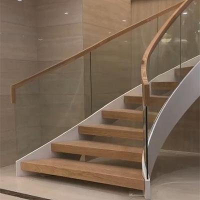 China CBMmart Modern Custom Made Wooden Curved Glass Railing Stairs for sale