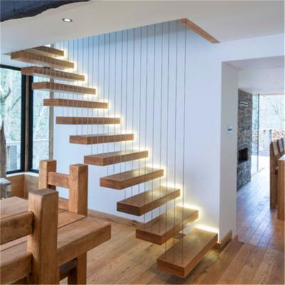 China CBMmart Modern Interior Hardwood Floating Stairs Price With Glass Railing for sale