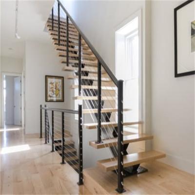 China CBMmart Modern Wooden Tread Staircase Stainless Steel Fence Wooden Staircase with Glass for sale