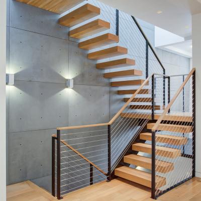 China Modern Modern Straight Staircase With Hardwood Floor Metal Railing Solid Wood Stairs For Homes for sale