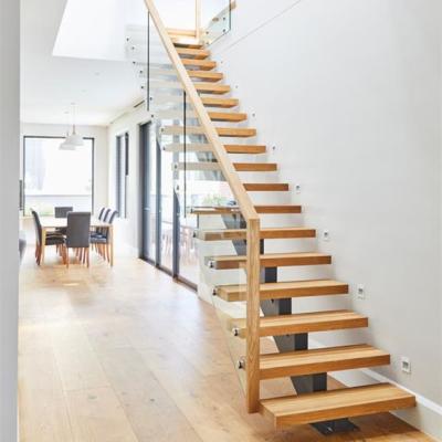 China 2022 Modern Factory Selling Modern Wooden Lighting Stairs With Glass Balustrade for sale