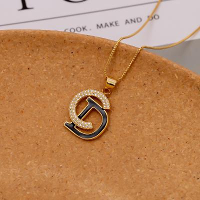 China Custom Fashion Charm Necklace Personalized Letter Diamond Inlaid Women's Necklace Charm Necklace Collar Jewelry for sale