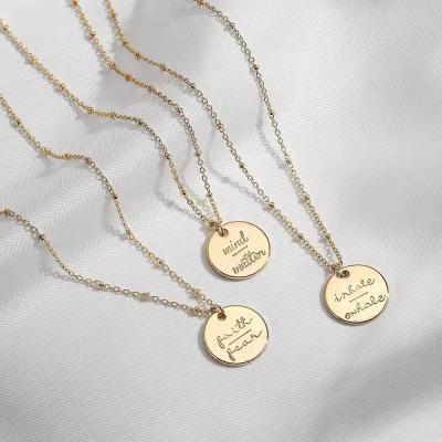 China Fashion Necklace Custom Gold Letter Mark Round Necklace Small For Women Simple And Tiny Pendant Copper Gold Plated Necklace for sale