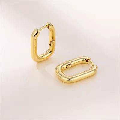 China Other Geometric Lines U EARRINGS 18K GOLD PLATED Brass Personalized Simple Female Oval Stud Earrings High Quality for sale