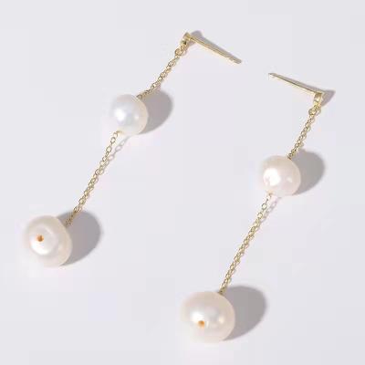 China Others S925 Sterling Silver Earrings Long Natural Freshwater Women's Baroque Pearl Earrings for sale